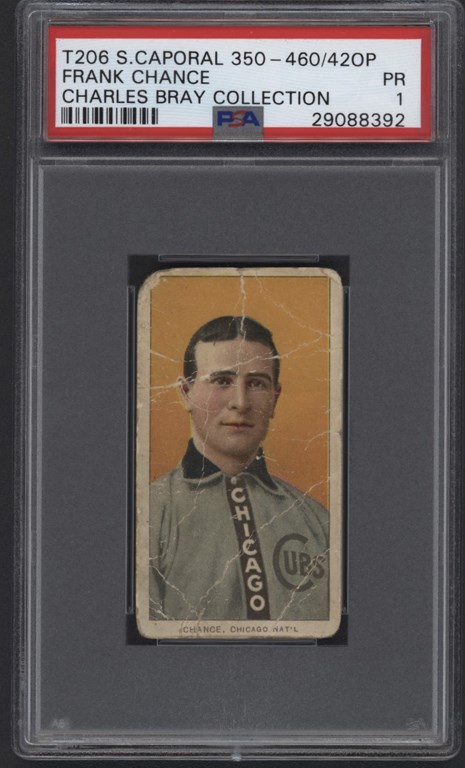Baseball and Trading Cards - T206 Sweet Caporal 350-460/42 OP Frank Chance PSA PR 1 From Charles Bray Collection