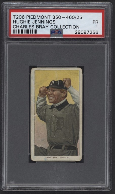 Baseball and Trading Cards - T206 Piedmont 350-460/25 Hughie Jennings PSA PR 1 From Charles Bray Collection