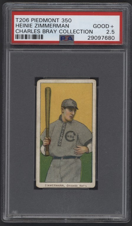 Baseball and Trading Cards - T206 Piedmont 350 Heine Zimmerman PSA Good+ 2.5 FRom The Charles Bray Collection