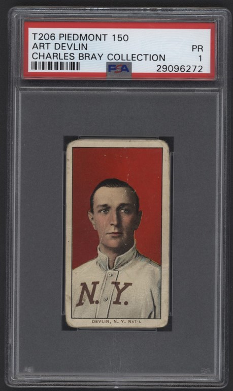 Baseball and Trading Cards - T206 Piedmont 150 Art Devlin PSA PR 1 From The Charles Bray Collection