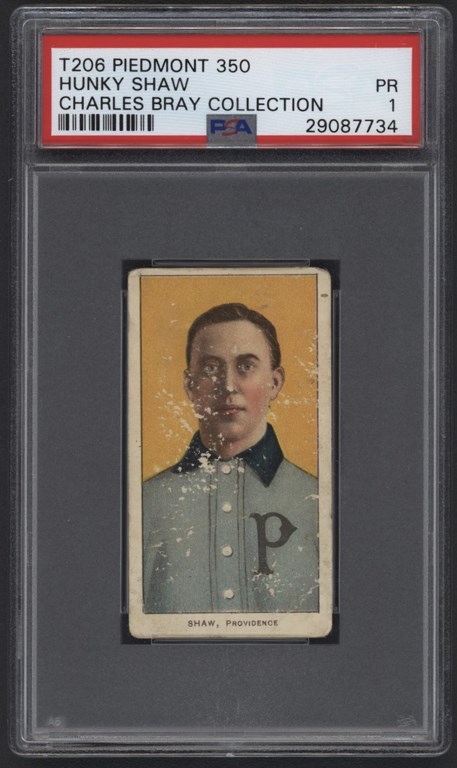 Baseball and Trading Cards - T206 Piedmont 350 Hunky Shaw PSA PR 1 From The Charles Bray Collection