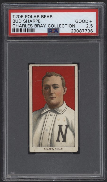 Baseball and Trading Cards - T206 Polar Bear Bud Sharpe PSA Good+ 2.5 From The Charles Bray Collection