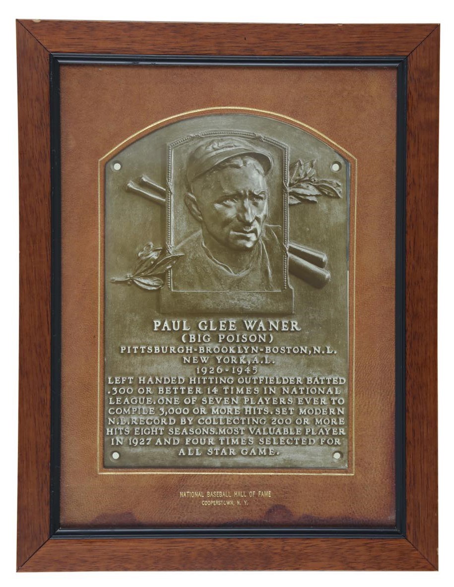 Clemente and Pittsburgh Pirates - 1952 Paul Waner Hall of Fame Induction Plaque