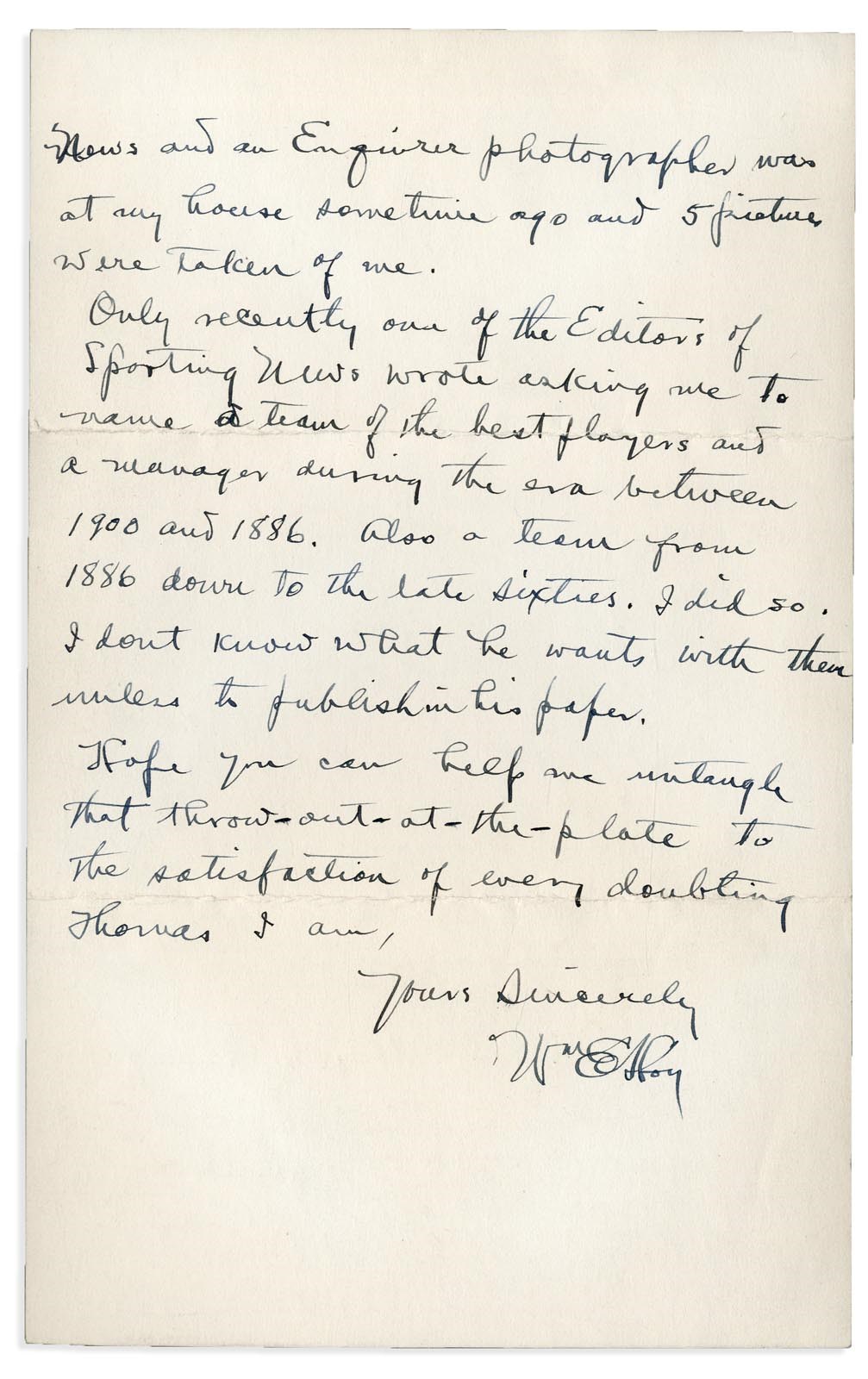 - 1943 Dummy Hoy Handwritten "Three Men Out" Letter (PSA)