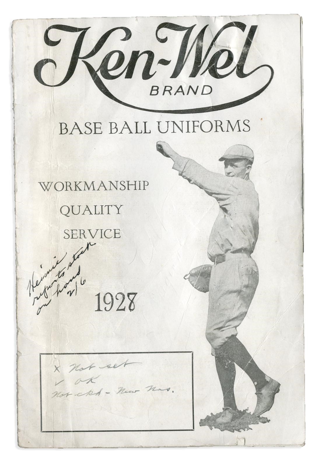 Baseball Equipment - 1927-28 Ken-Wel Uniforms Catalogue with MLB Players and Swatches