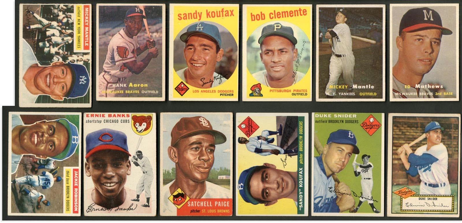 1952-59 Topps Hall of Famer Collection - Robinson, (4) Williams, (2) Mantle, (5) Koufax, (3) Clemente, (2) Aaron (95+)
