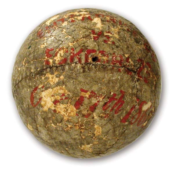 19th Century Baseball - 1860's Trophy Baseball from Ebbets Field Trophy Case