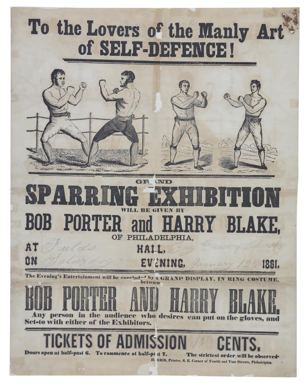- 1861 Vintage Original On-Site Boxing Poster