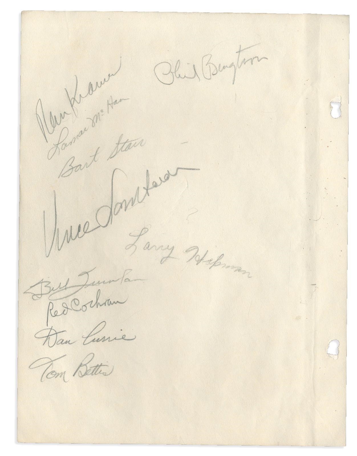 - 1960 Green Bay Packers Signed Sheet with Vince Lombardi (PSA)