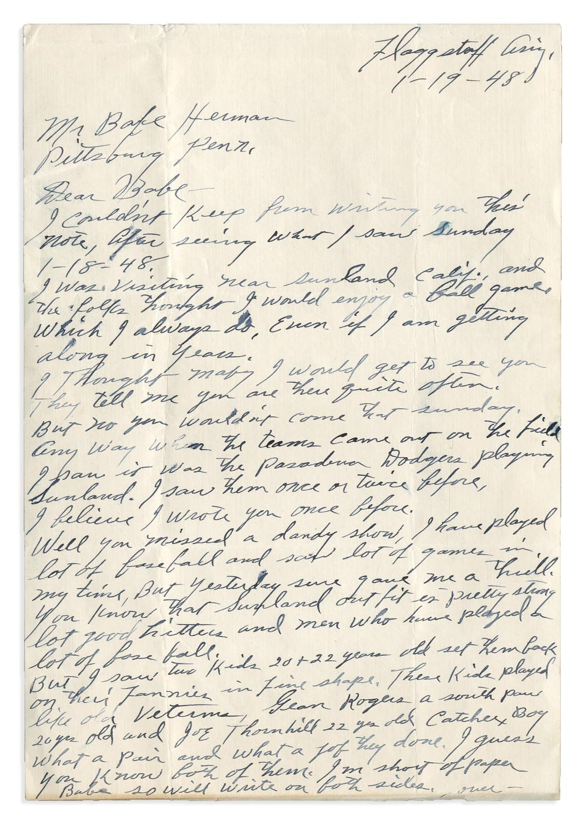 Negro League, Latin, Japanese & International Base - 1948 Alex Pompez Handwritten Letter to Babe Herman (PSA)