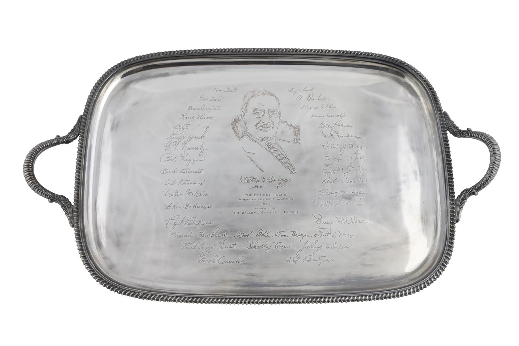 Ty Cobb and Detroit Tigers - 1940 Detroit Tigers American League Champions Presentational Silver Serving Tray