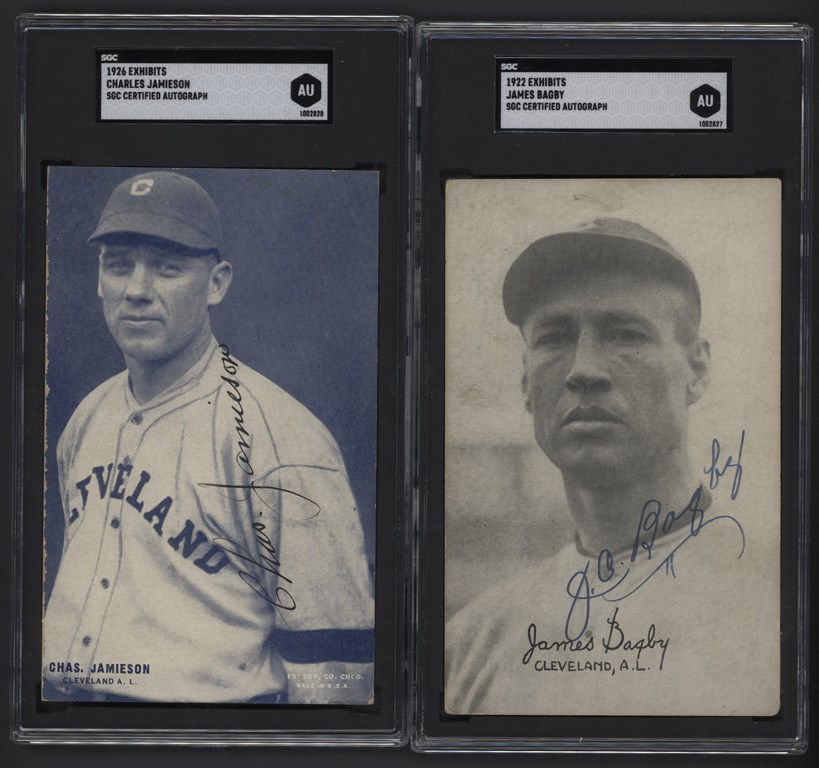 Baseball Autographs - 1920's Cleveland Indians Signed Exhibits Jim Bagby & Charles Jamieson SGC