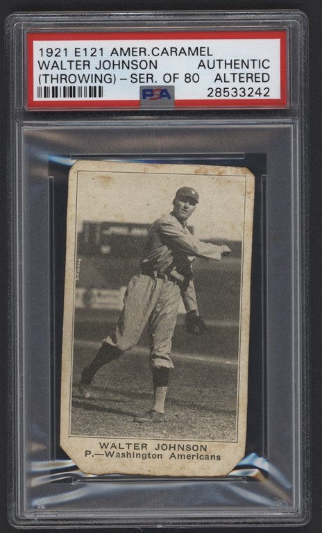 Baseball and Trading Cards - 1921 E121 American Caramel Walter Johnson (Throwing) PSA