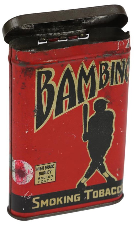 Ruth and Gehrig - Circa 1927 "Bambino" Tobacco Tin - Fine Specimen