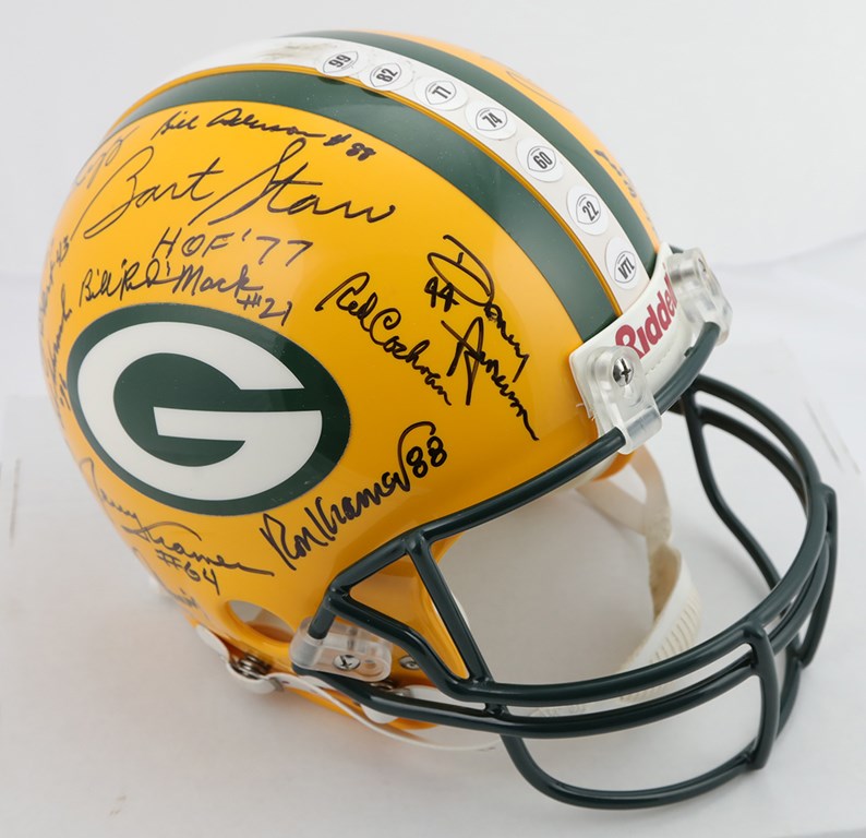 Autographs Football - Bart Starr & Paul Hornung Signed Helmet w/ Other Packer Greats (Tri-Star)