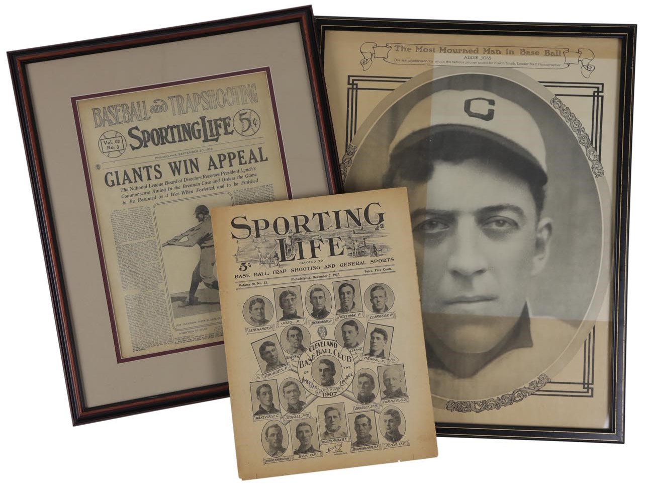 Cleveland Indians - Three Cleveland Indians Publications With Shoeless Joe Jackson and Addie Joss