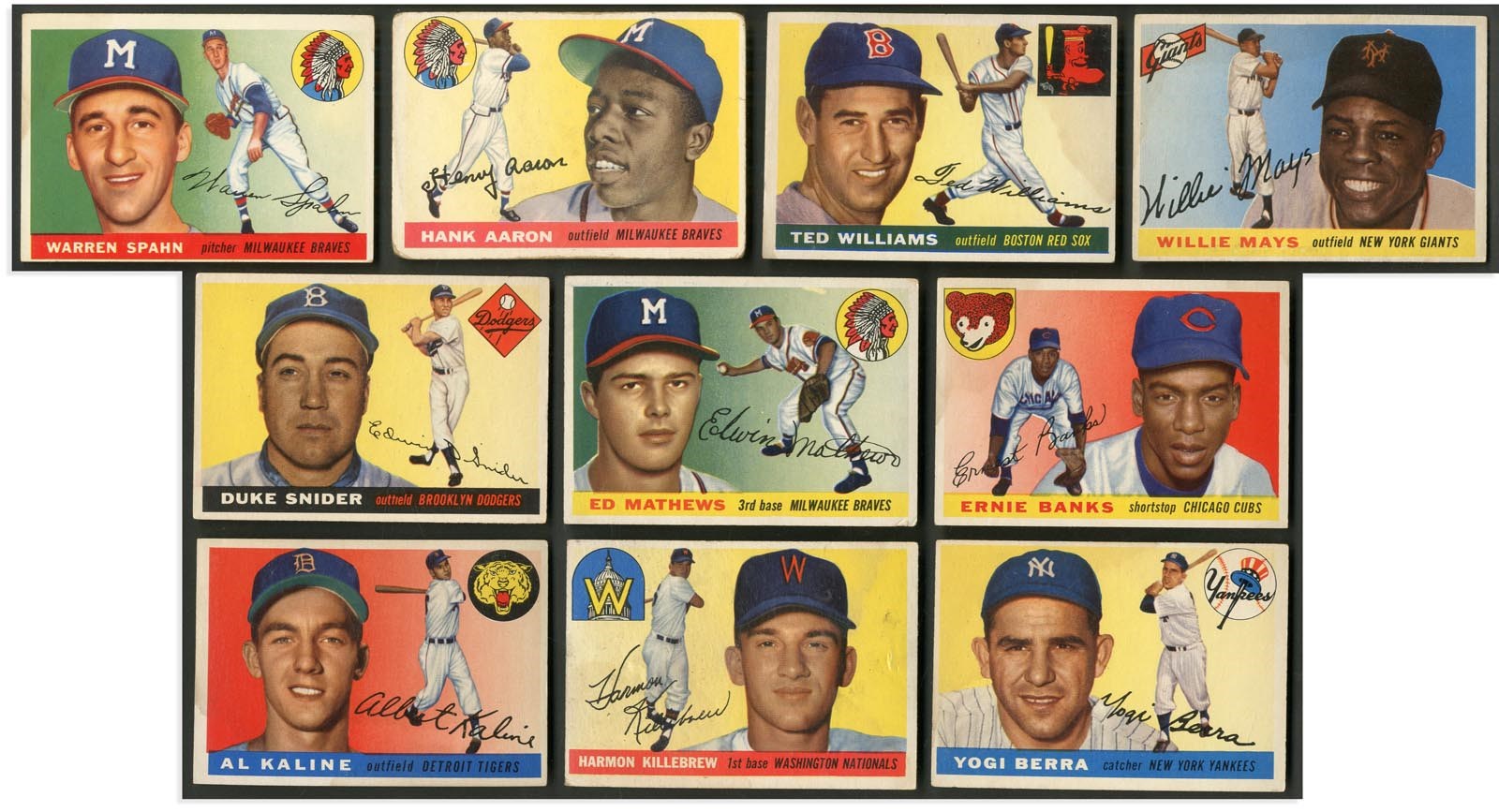Baseball and Trading Cards - 1955 Topps Baseball Collection - Mays, Williams, Aaron (100+)