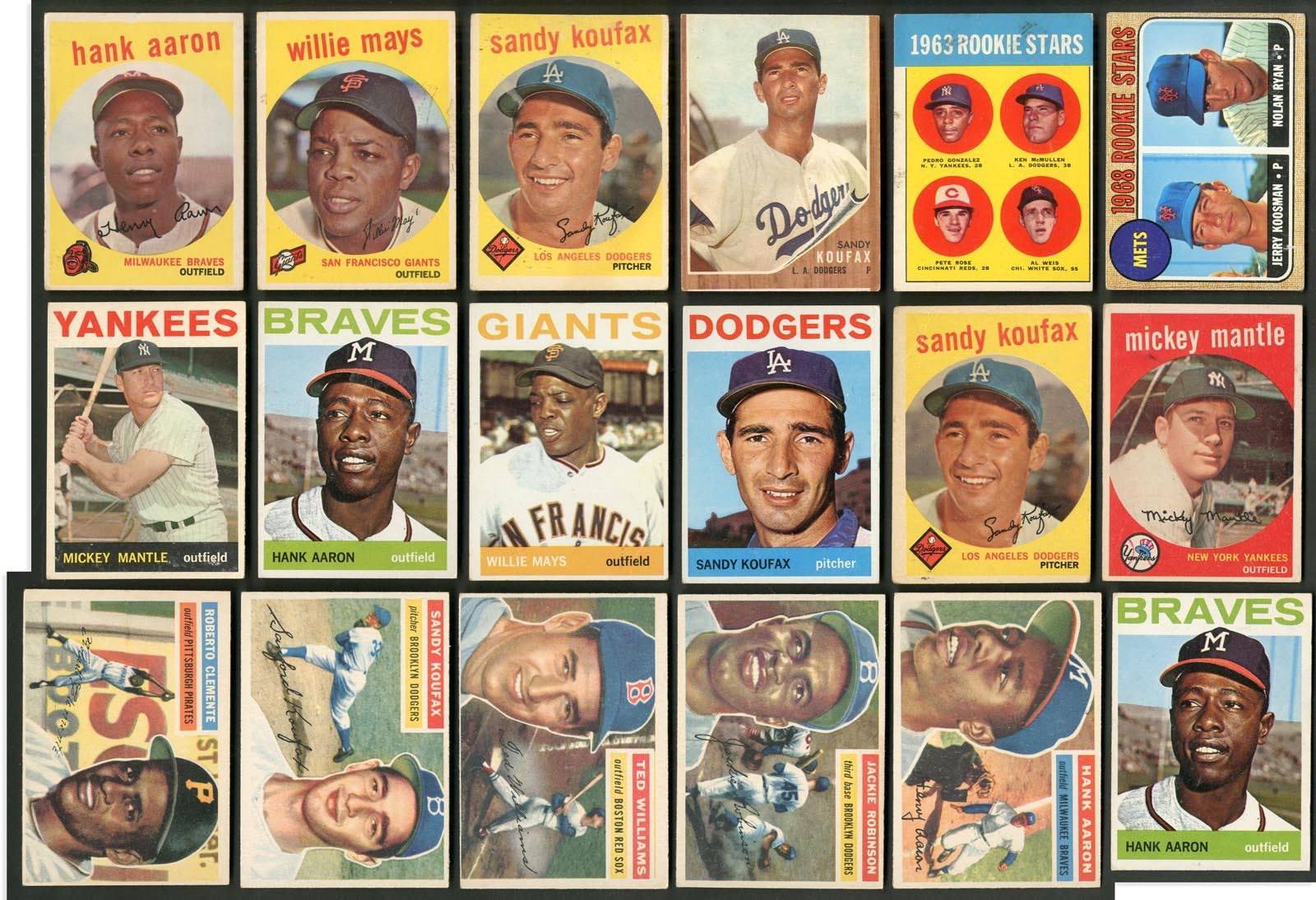 1930s-60s Topps, Bowman, Diamond Stars & More Hall of Famer Collection - (4) Mantle, (6) Aaron, (6) Clemente, (6) Koufax, (5) Mays (210+)