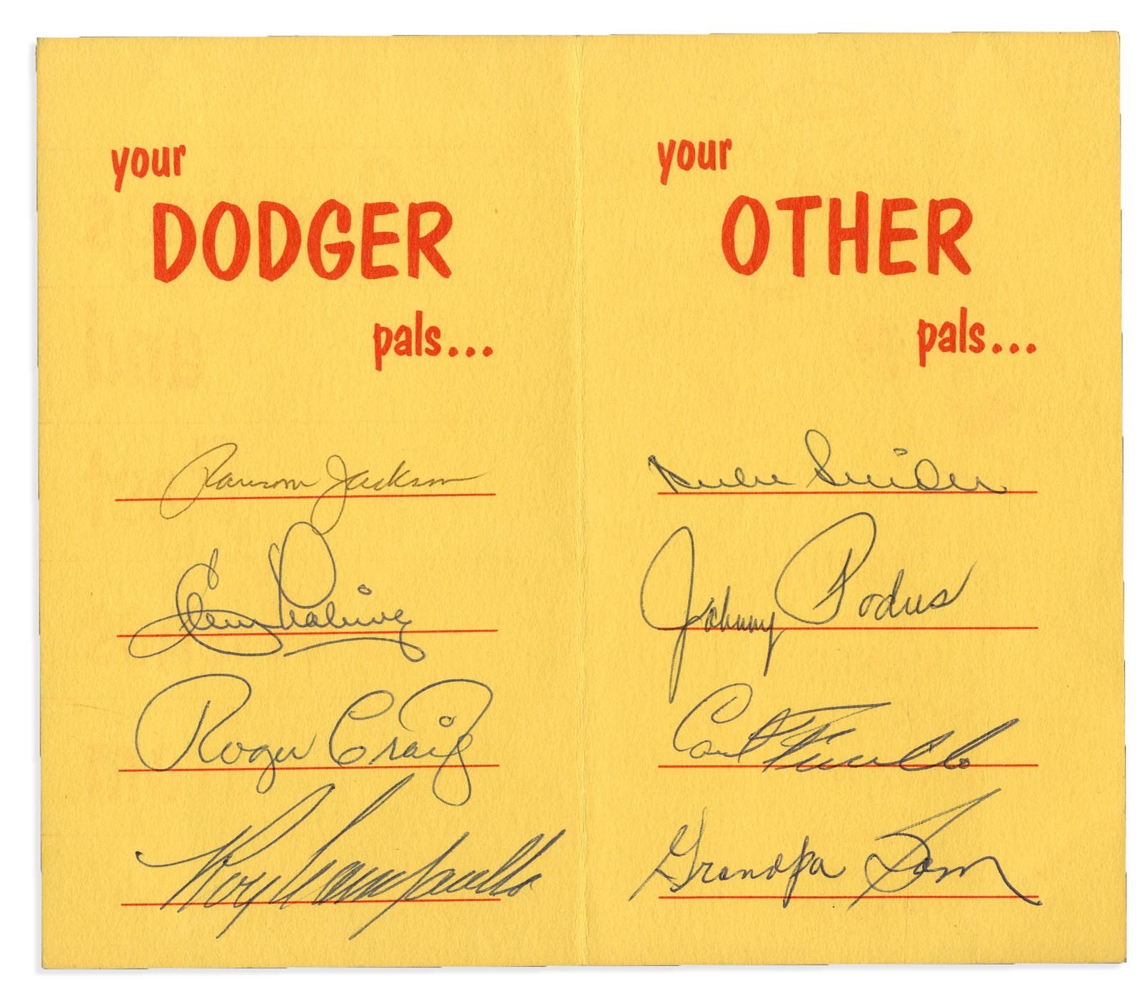 1957 "Dodger Pals" Signed Dinner Program w/ Roy Campanella