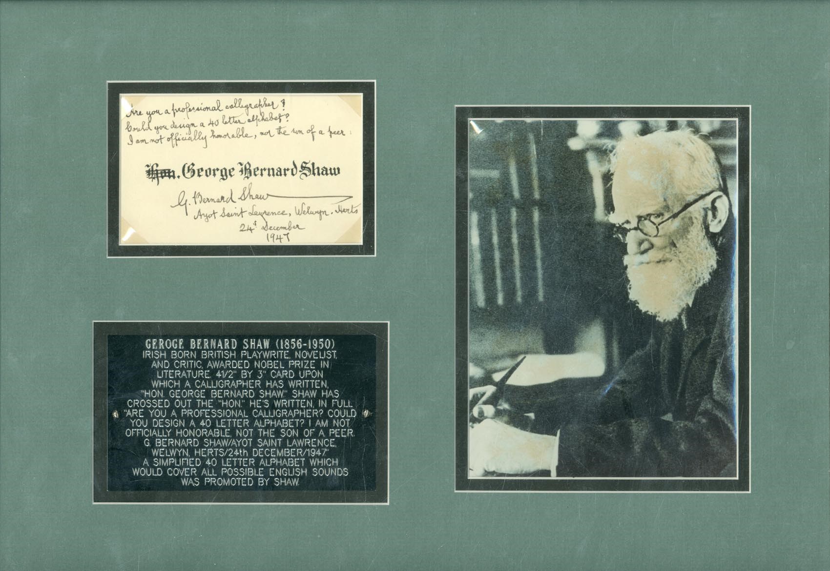 1947 George Bernard Shaw Handwritten Signed Note (PSA)