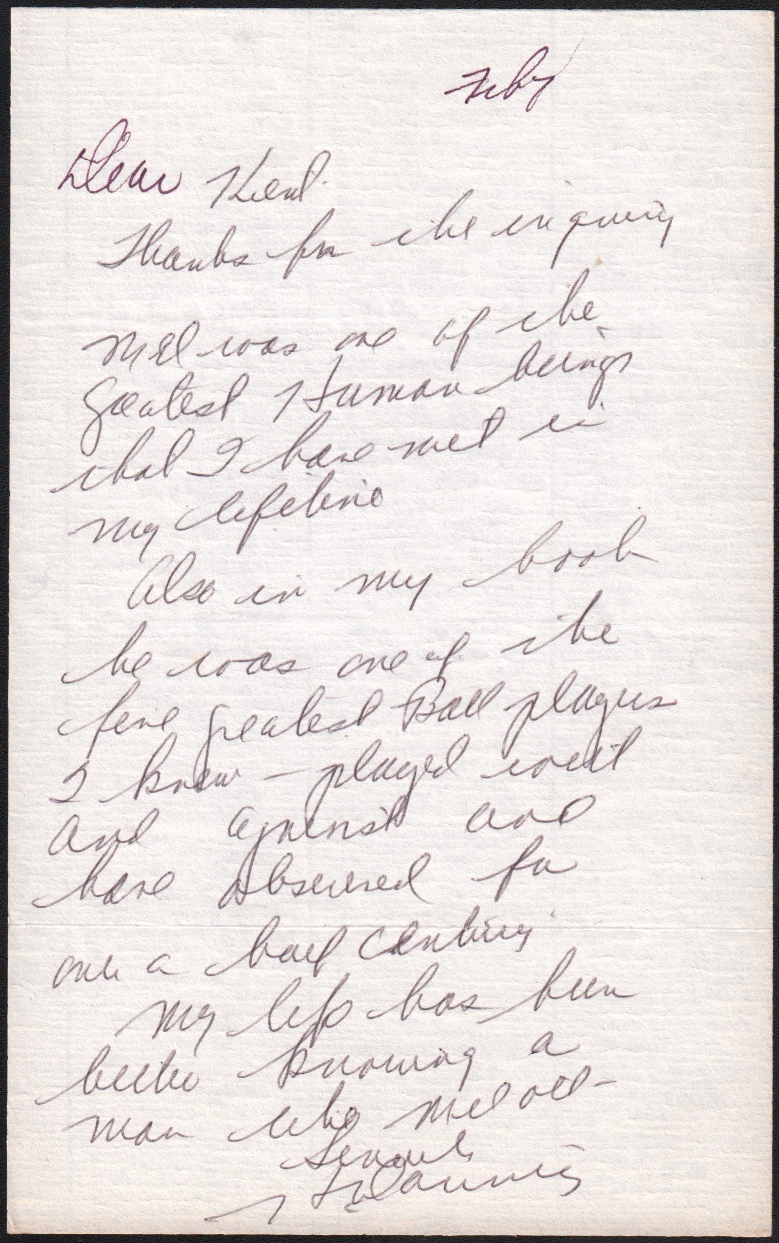- Harry Danning Hand Written Letter w/ Mel Ott "Grestest Human Being" Content