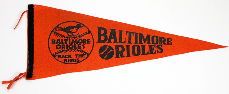 Baseball Memorabilia - Scarce 1960's Baltimore Orioles Pennant
