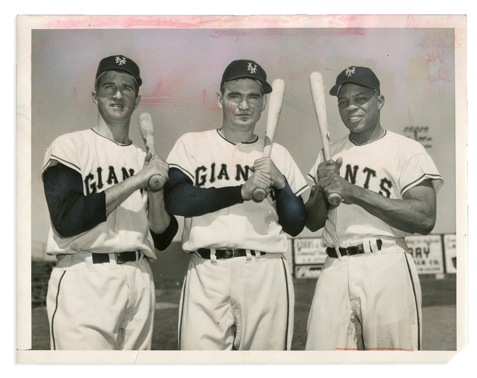 Stars Of The 1954 World Series w/ Willie Mays, Don Mueller & Dusty Rhodes Type 1 Photo