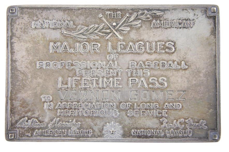 - Lefty Gomez Major Leagues Lifetime Pass