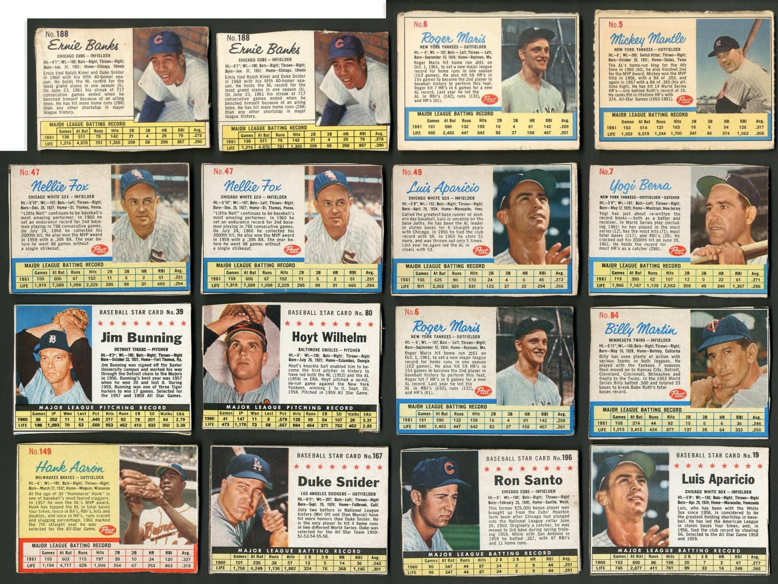 Baseball and Trading Cards - 1961-63 Post Cereal Collection - Mantle (Ad Back), Clemente, Aaron, Maris (190+)