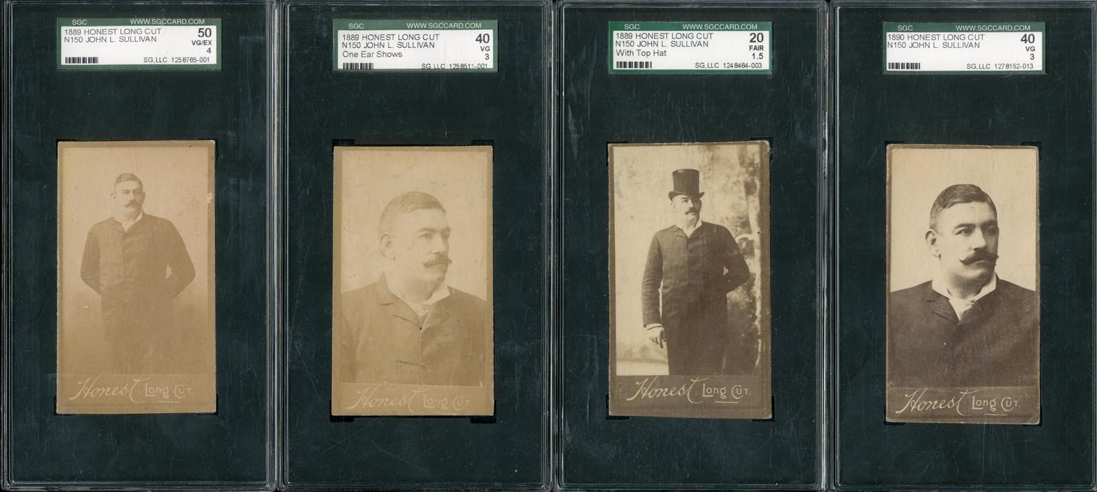 Boxing Cards - Four Rare John L. Sullivan 1889 Honest Long Cut N150 SGC Graded