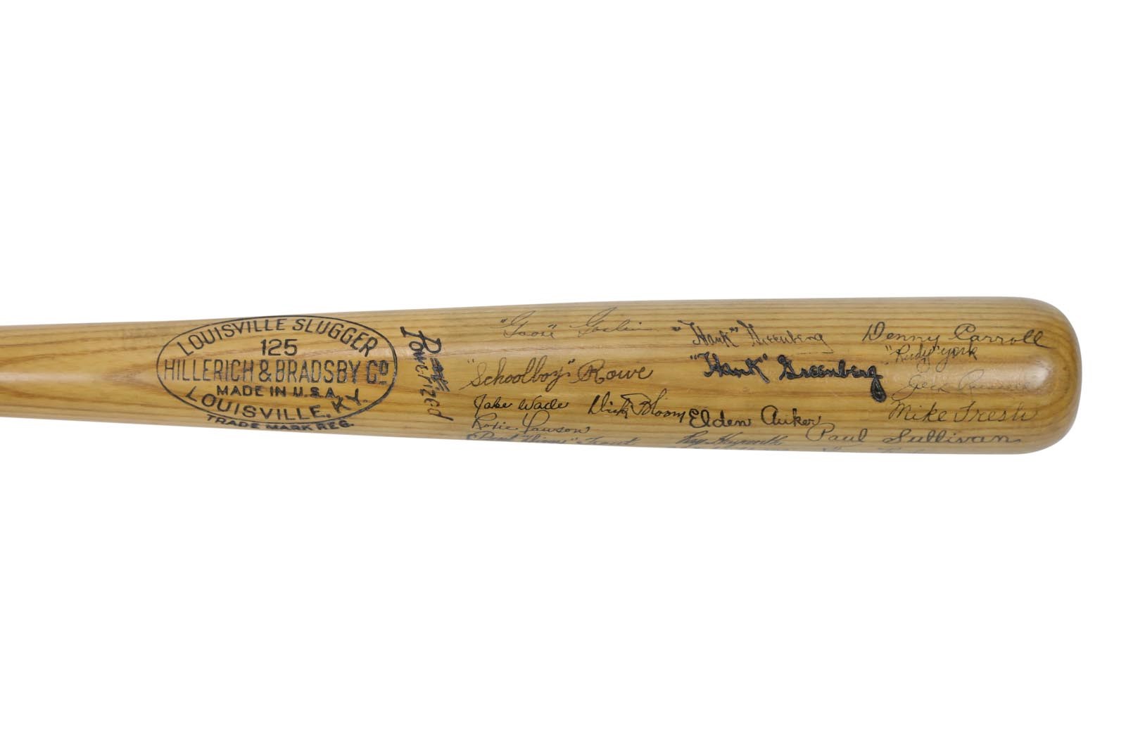 - 1937 Hank Greenberg Game Used and Team Signed Bat (PSA 8)