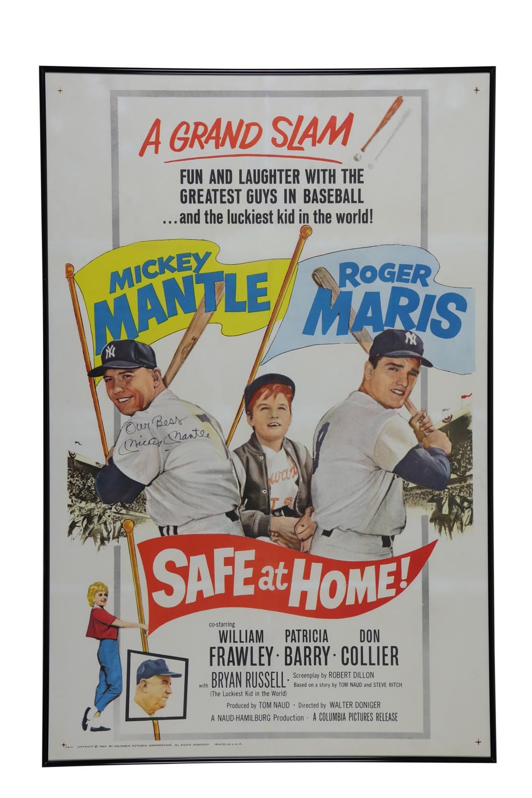 Mickey Mantle Signed "Safe at Home" One-Sheet Movie Poster