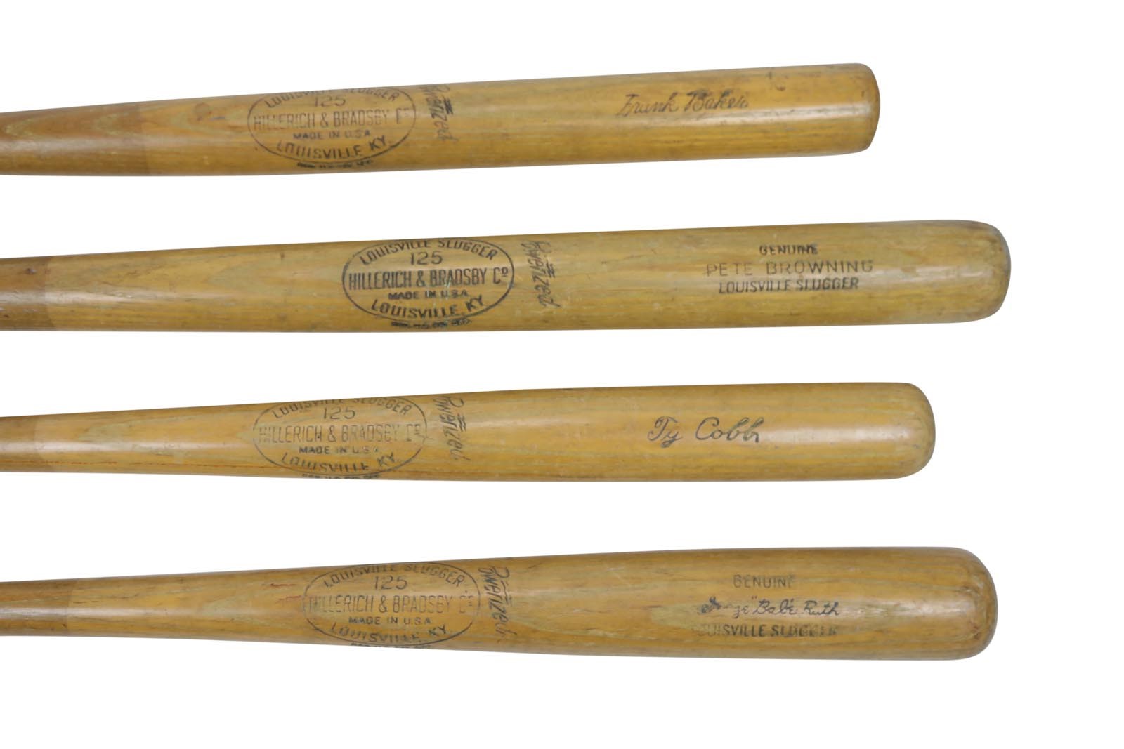 - 1962 Roger Maris Used Batting Experiment Bats (Browning, Cobb, Baker and Ruth-all PSA)
