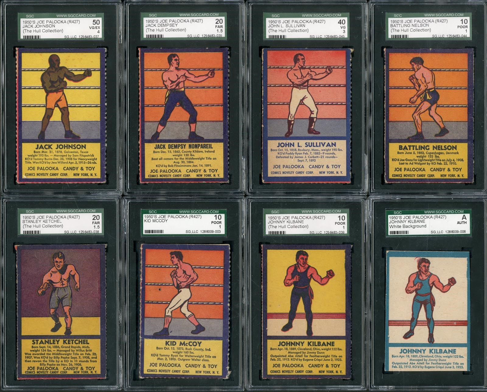 Boxing Cards - 1950's Joe Palooka R427 Collection - Complete Set of 12, plus Two Duplicates Cards (SGC Graded)