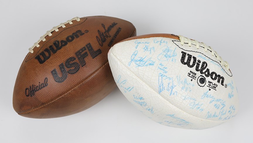 Pair of USFL Footballs w/1985 Baltimore Stars Championship Team Signed