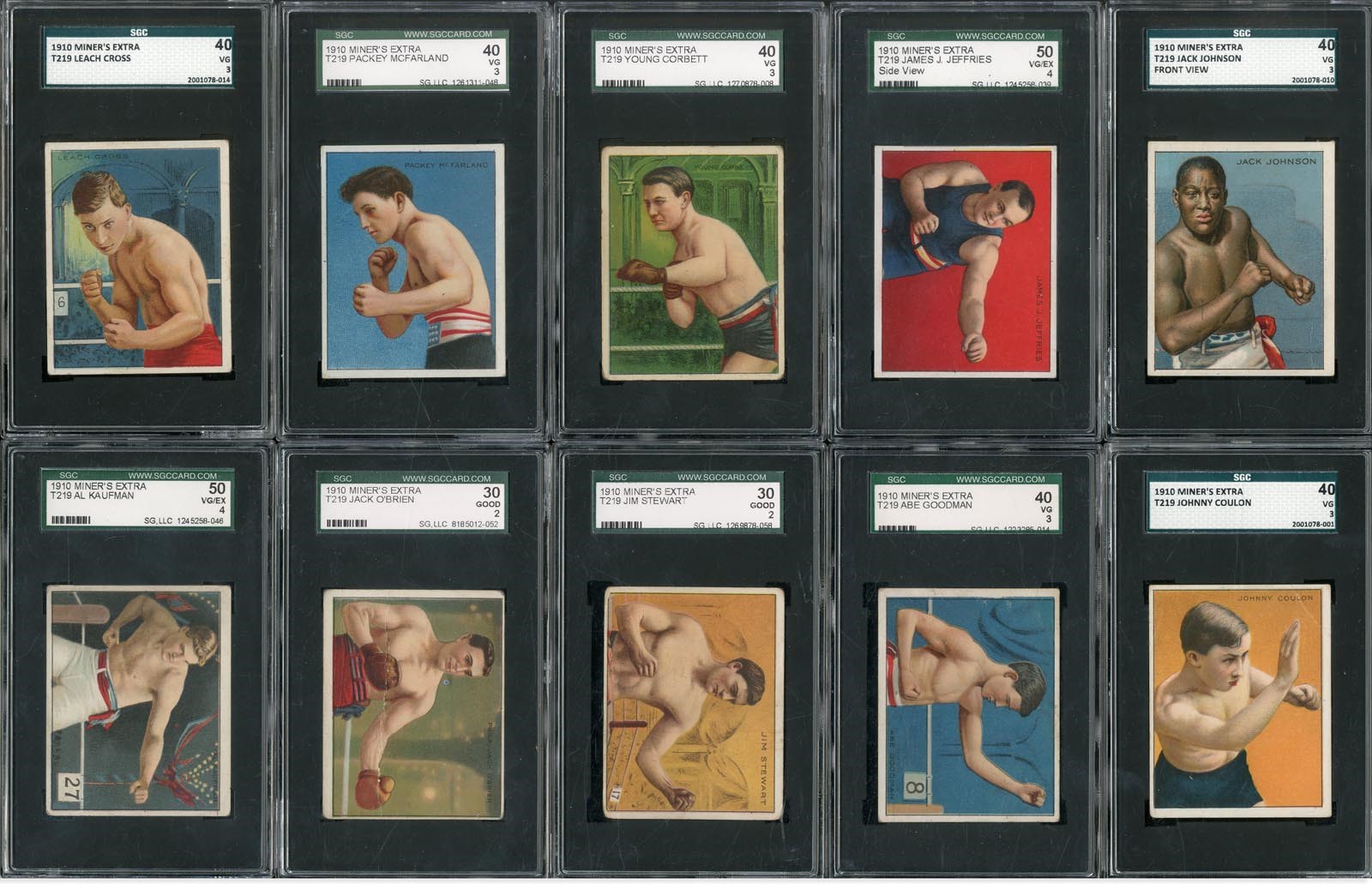 Rare 1910 Miner's Extra T219 Boxing Card Complete Set - #1 on SGC Registry