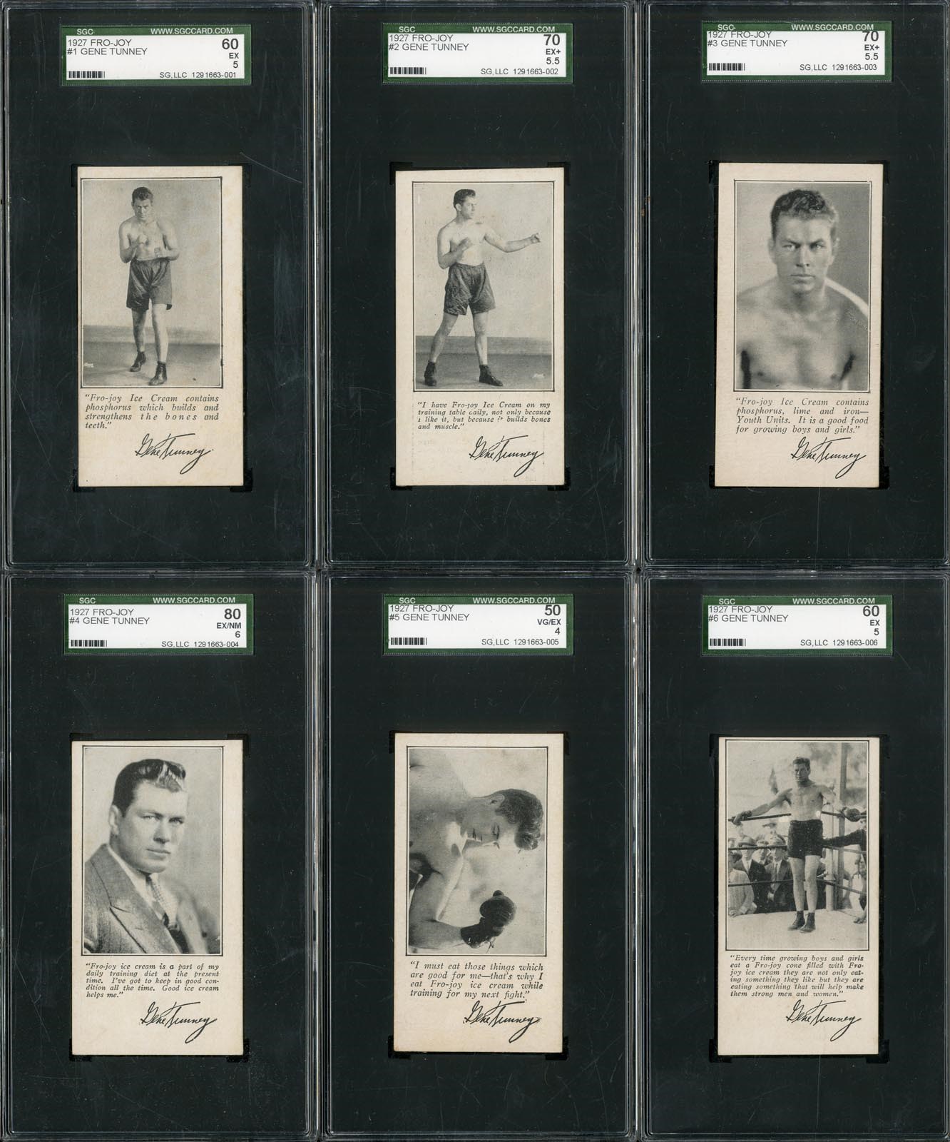 Boxing Cards - 1927 Fro-Joy Gene Tunney Complete Set #1 on SGC Registry
