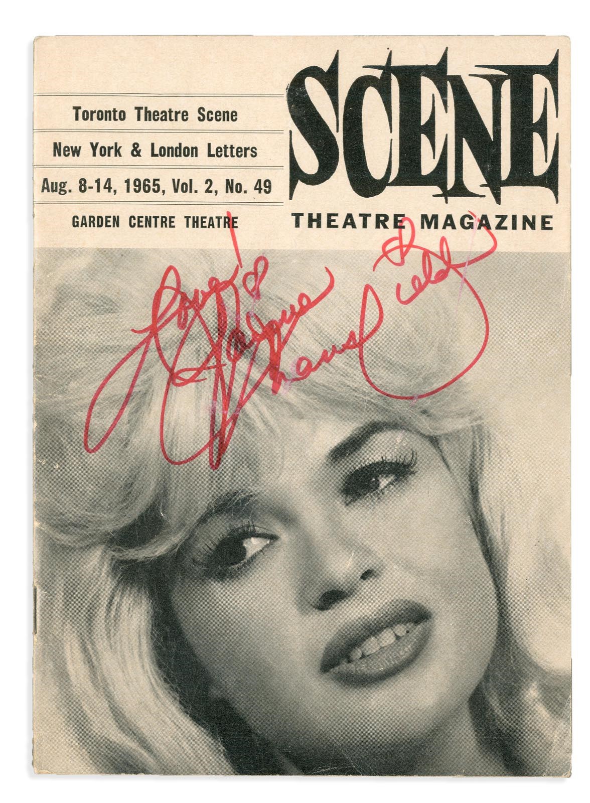 Jayne Mansfield Signed 1965 Scene Theater Magazine (PSA)