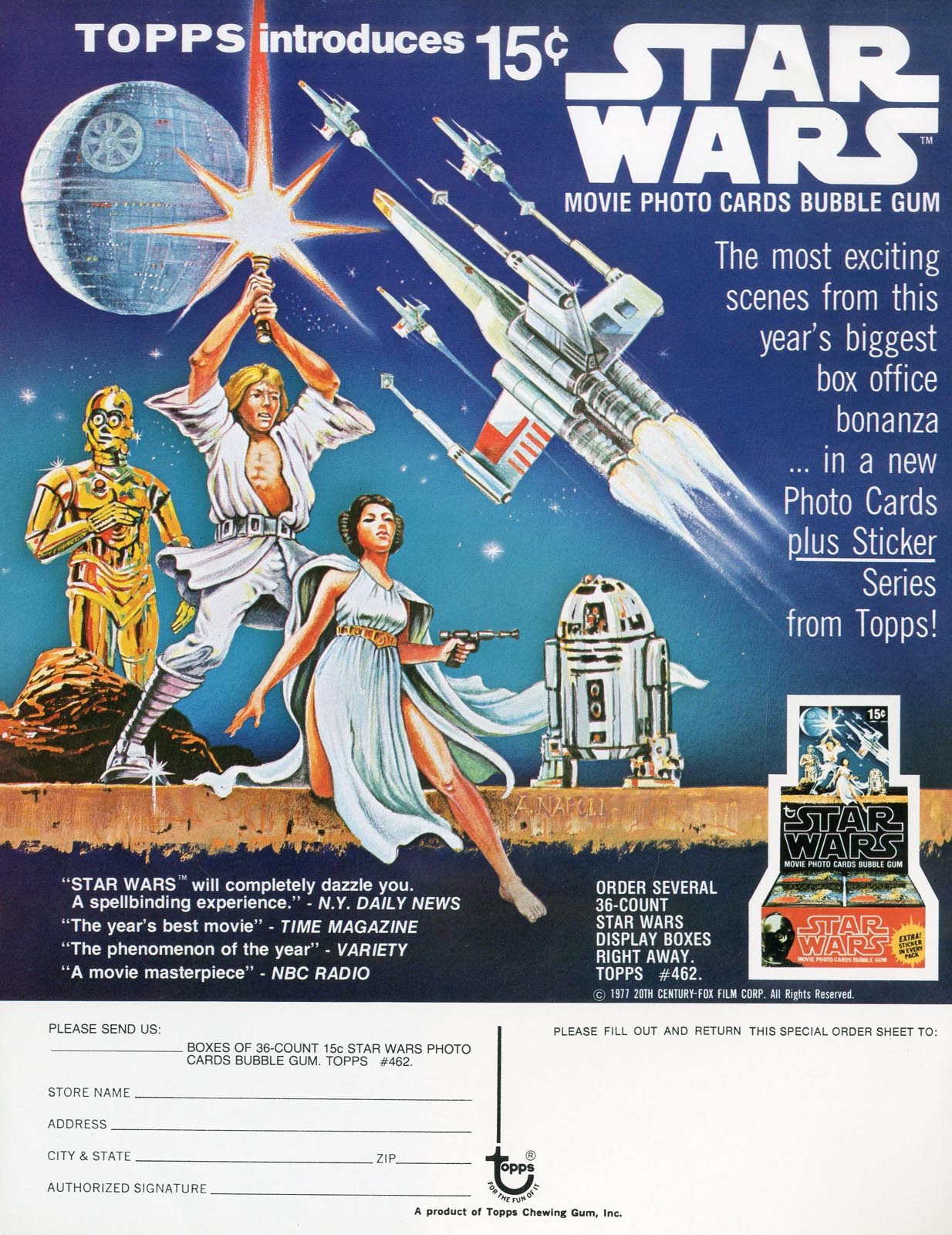 1977 Topps Star Wars Order Sheet