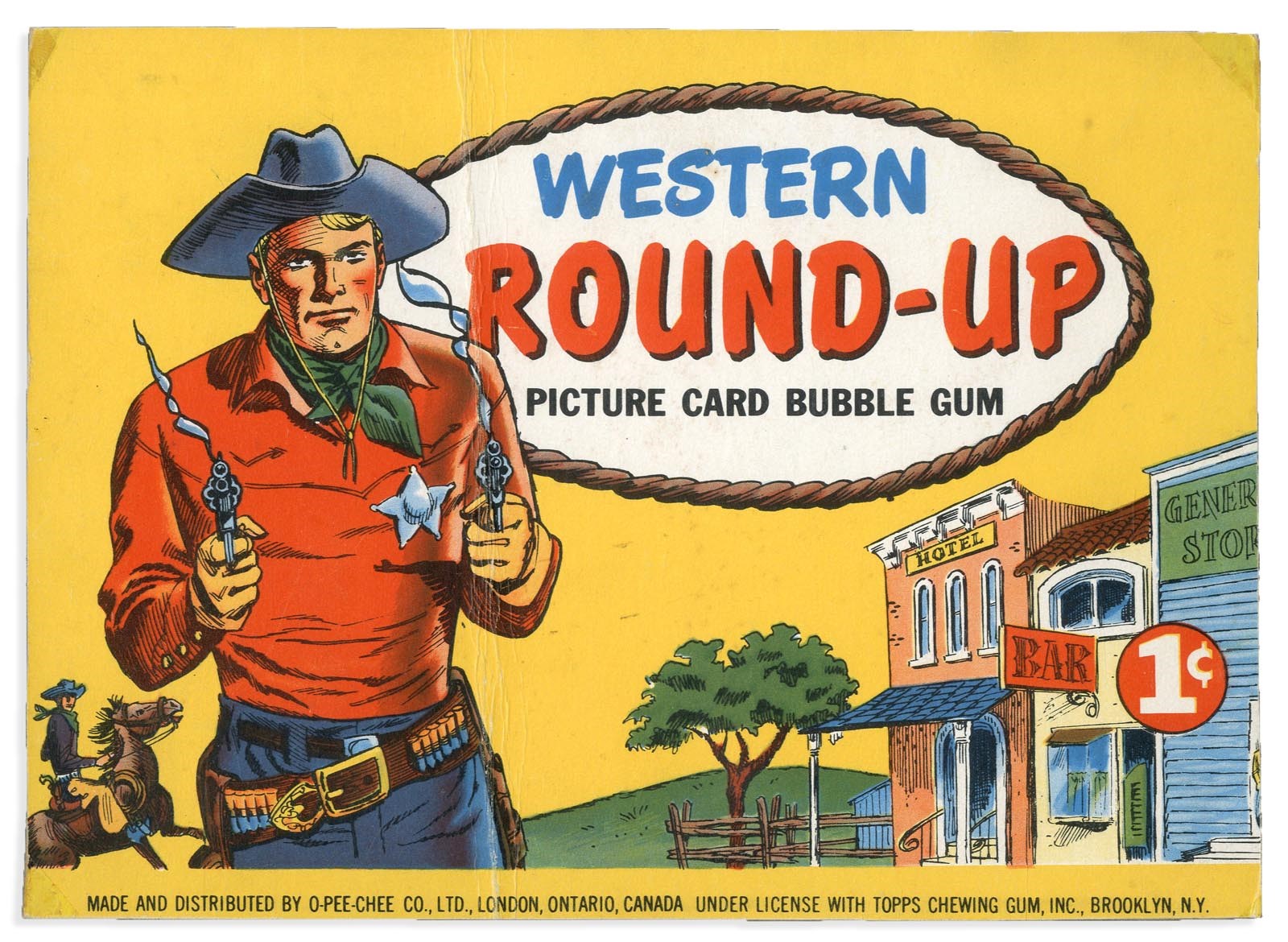 1956 Topps/O-Pee-Chee Western Round Up Cardboard Cello Box Sign