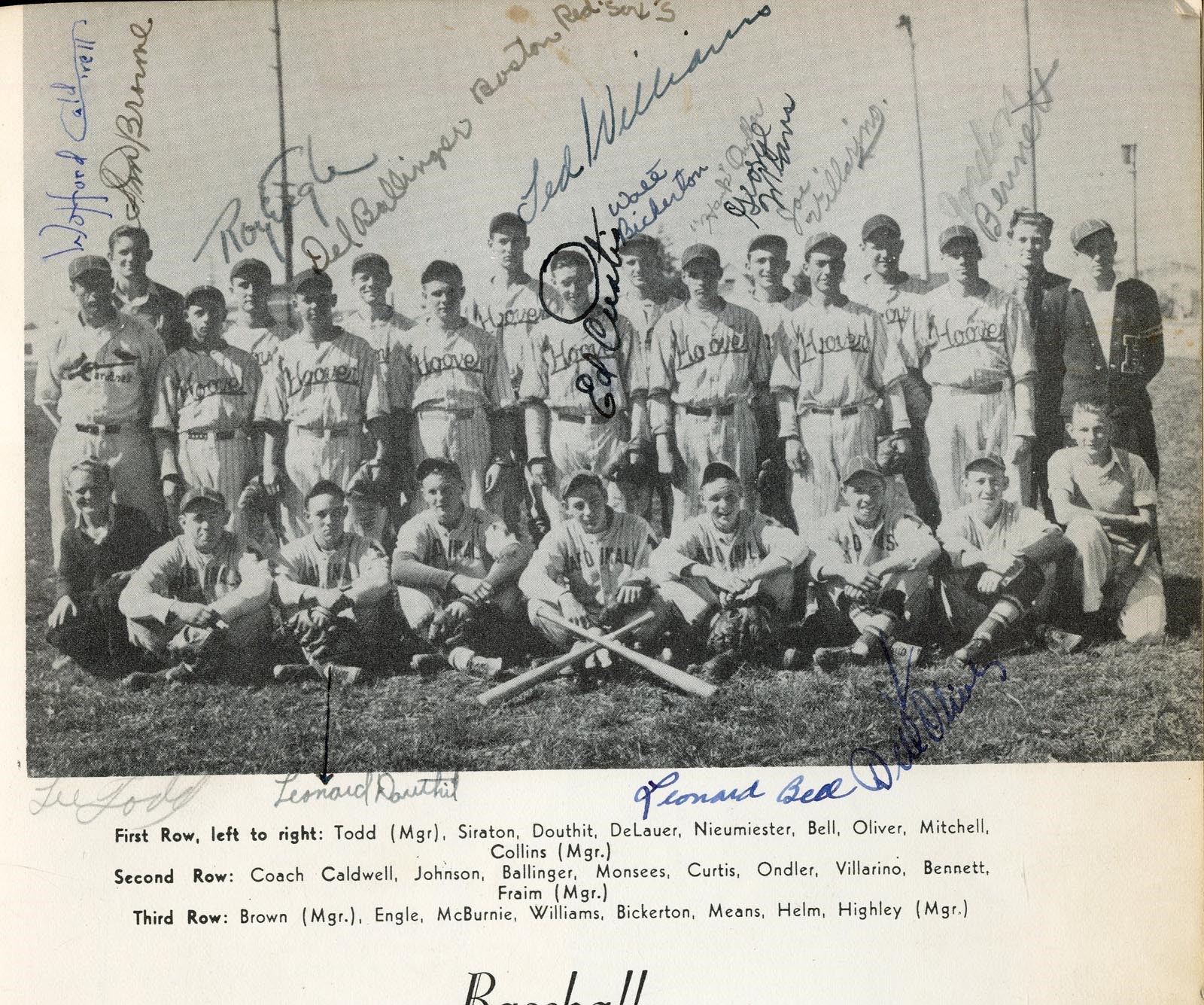 Boston Sports - 1936 Ted Williams Signed Herbert Hoover High School Yearbook (JSA)