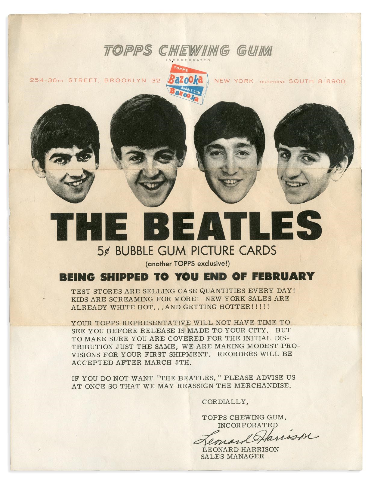 1964 Topps The Beatles Gum Card "Case" Insert