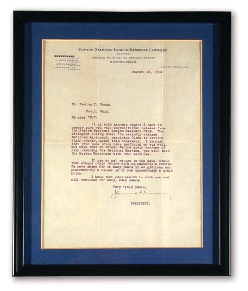 Cy Young - 1912 Cy Young Release Letter