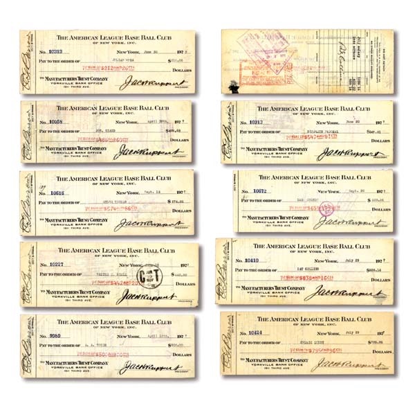 NY Yankees, Giants & Mets - 1927 New York Yankees Payroll Check Collection (9)