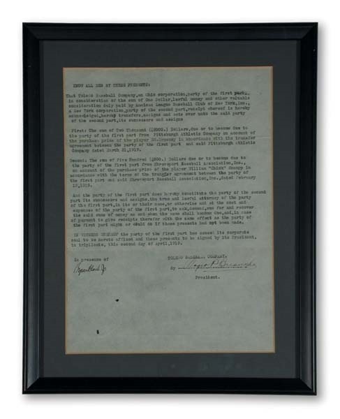 Sports Autographs - 1919 Roger Bresnahan Signed Document