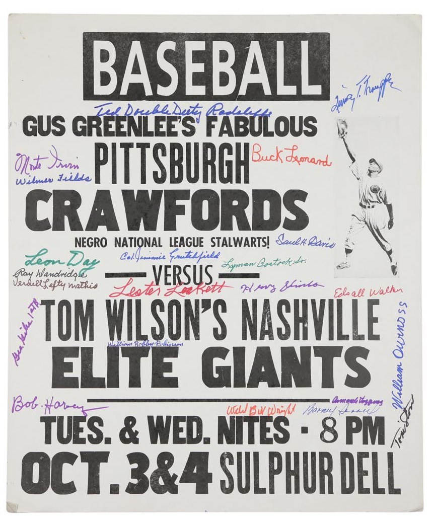 Baseball Autographs - 1990s Negro League Multi-Signed Vintage Broadside