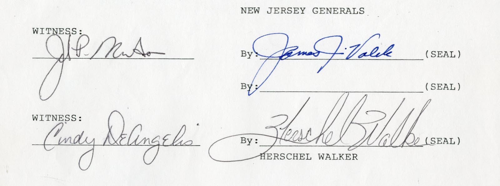 1983 Herschel Walker New Jersey Generals Signed Contract