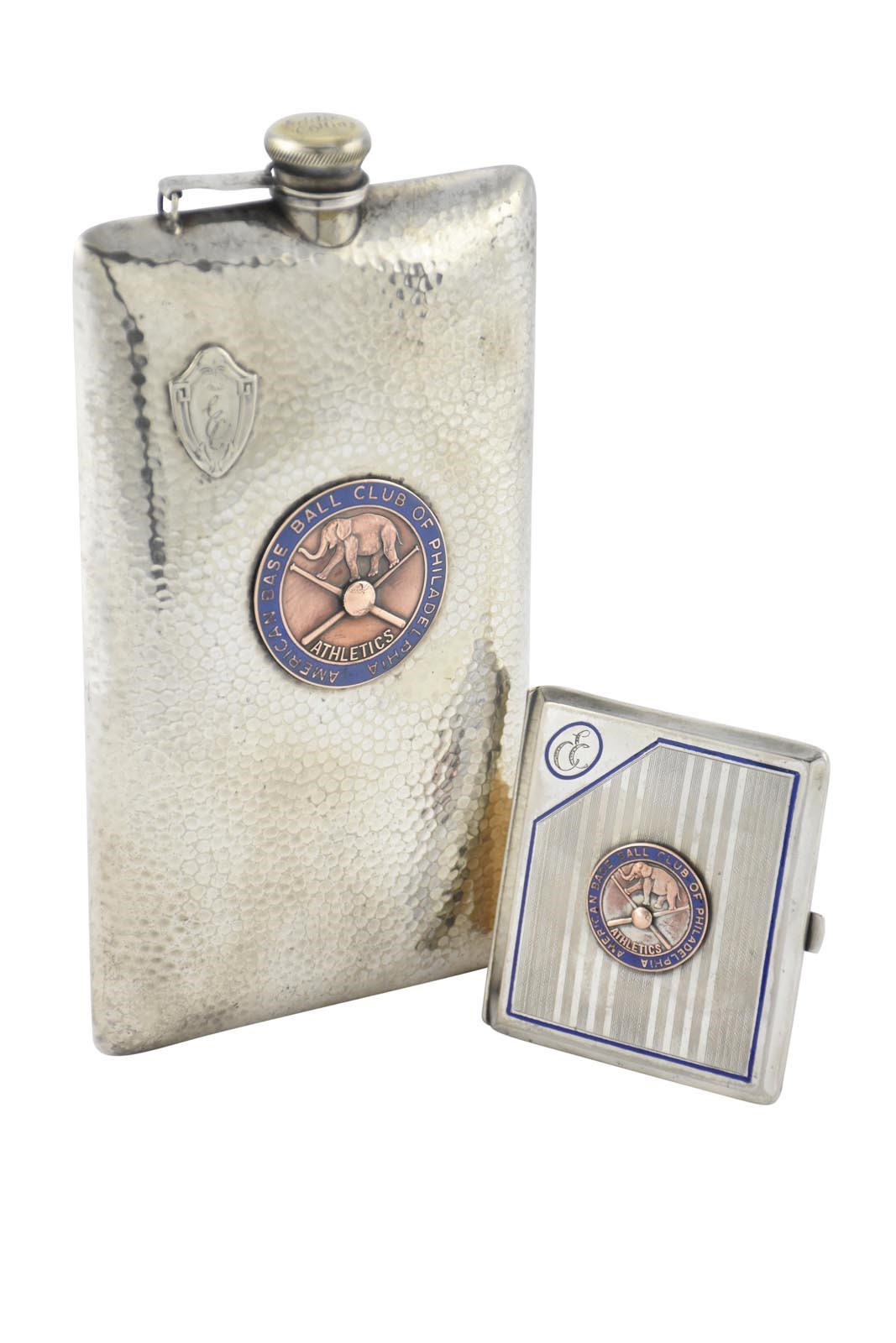 1911 Eddie Collins Philadelphia Athletics Whiskey Flask & Cigarette Case