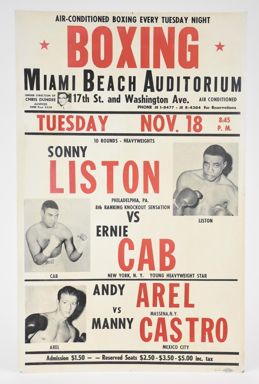 Muhammad Ali & Boxing - 1958 Sonny Liston vs. Ernie Cab Boxing Site Poster