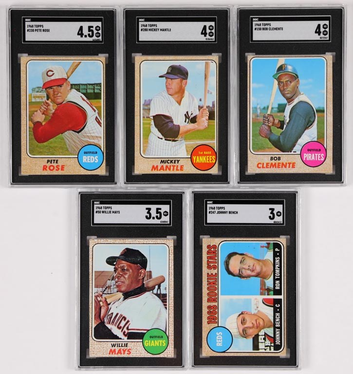 - 1968 Topps SGC Graded Hall of Famers w/Bench Rookie & Mantle (5)